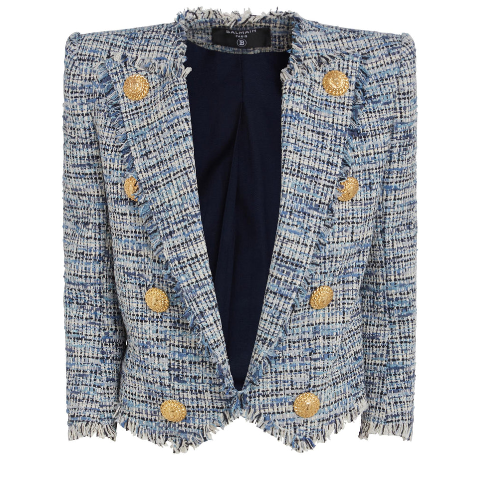 Giacca crop in tweed azzurra