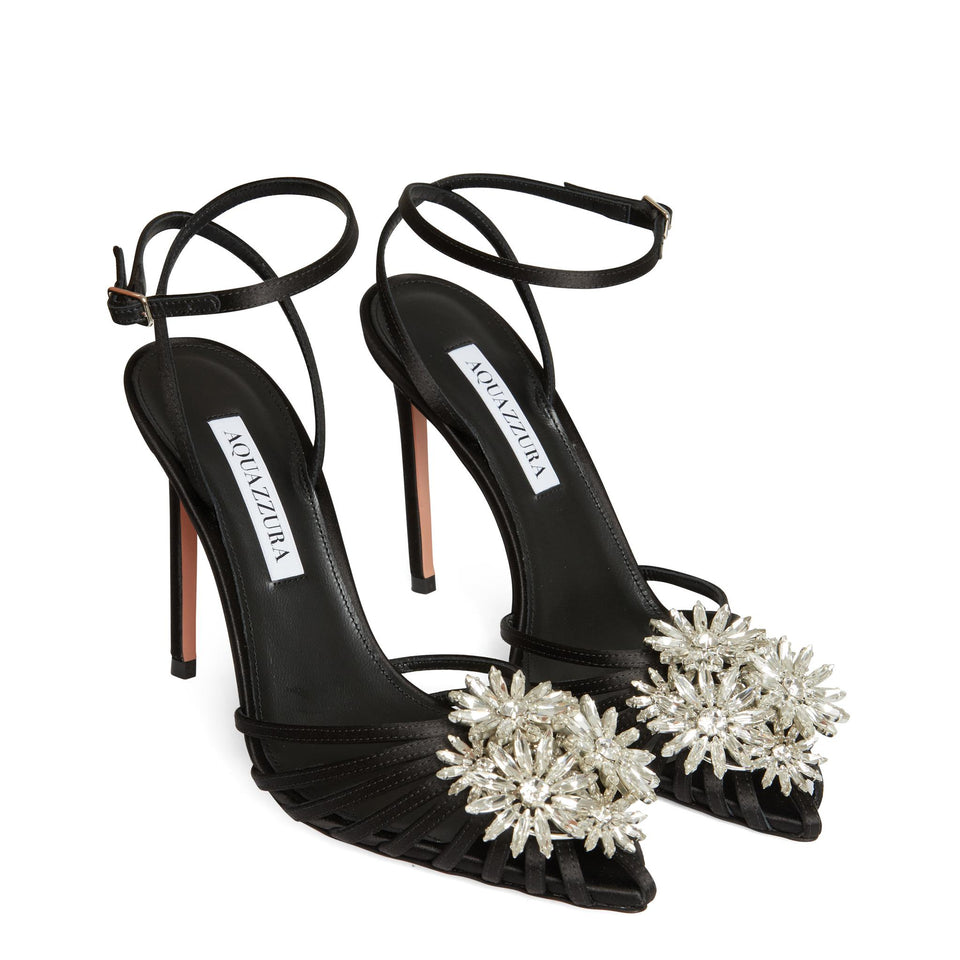 Slingback "Crystal Margarita" in raso nere CYMHIGP0 SAT000 AQUAZZURA 