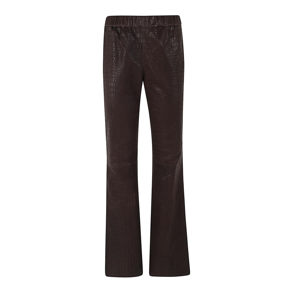 Pantalone svasato in pelle marrone RELAXFLARE CROCOGLACE ENES 