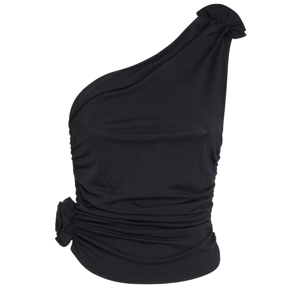 Top mono spalla in tessuto nero