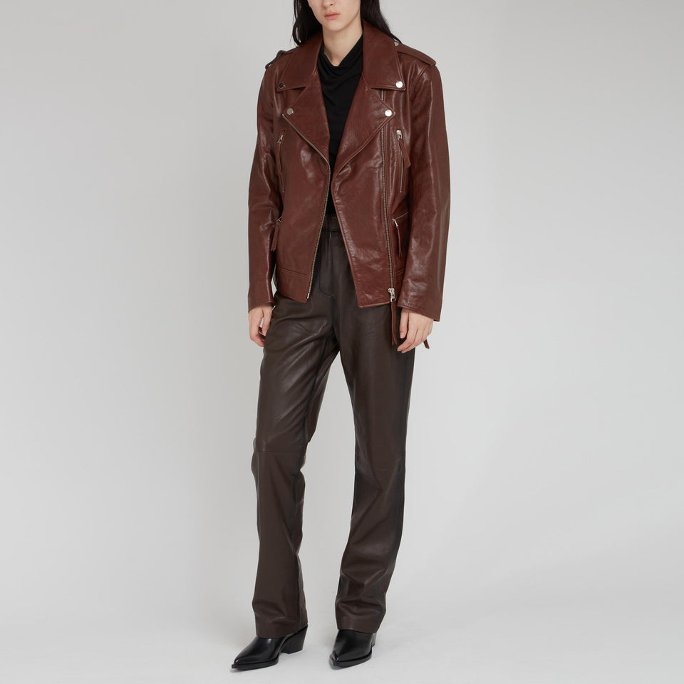 "Samila" brown leather biker jacket