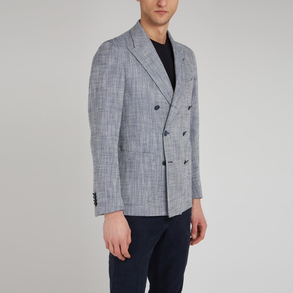 Blazer doppio petto in lino e seta azzurro