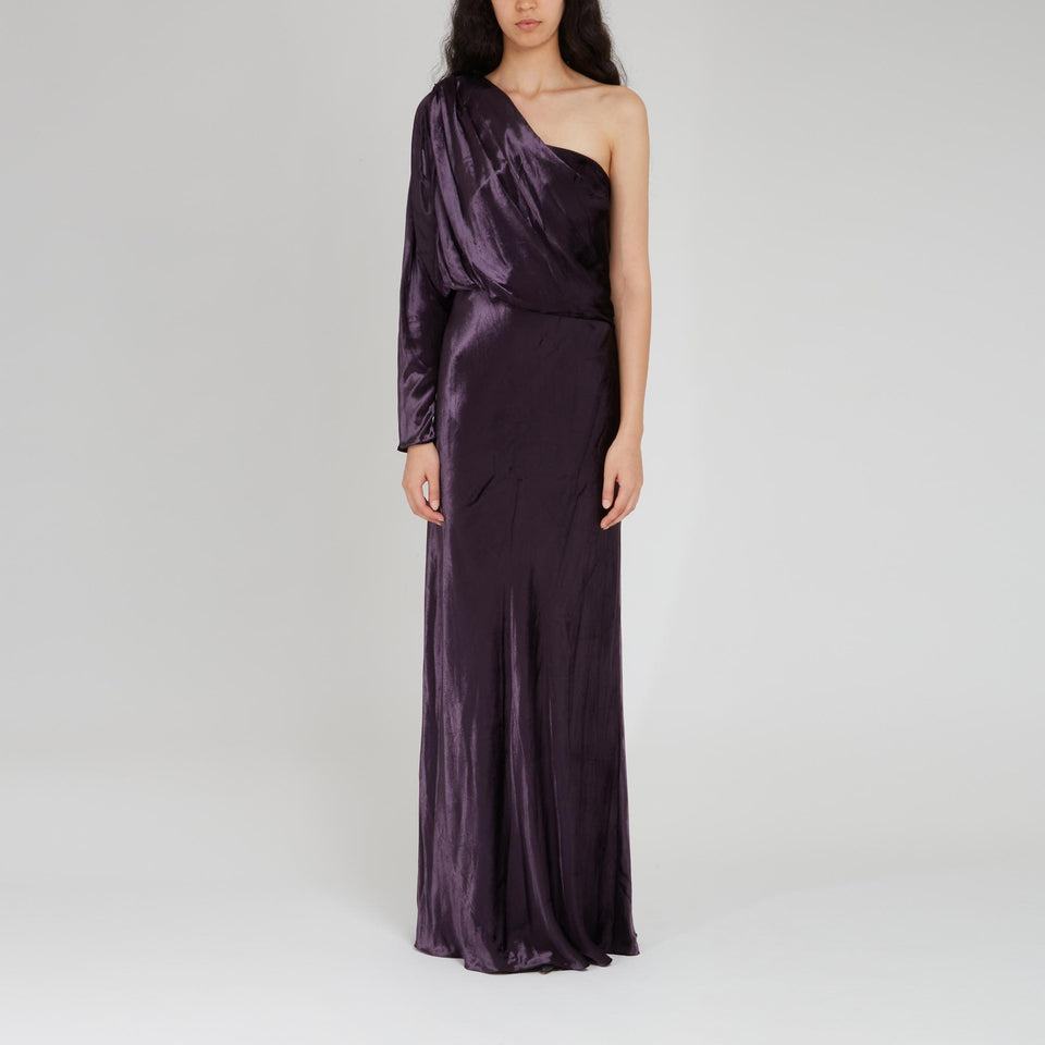Abito lungo mono spalla in tessuto viola