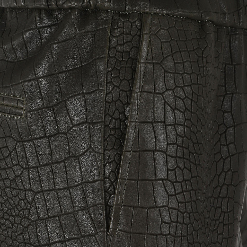 Pantalone svasato in pelle verde RELAXFLARE CROCOKHAKI ENES 