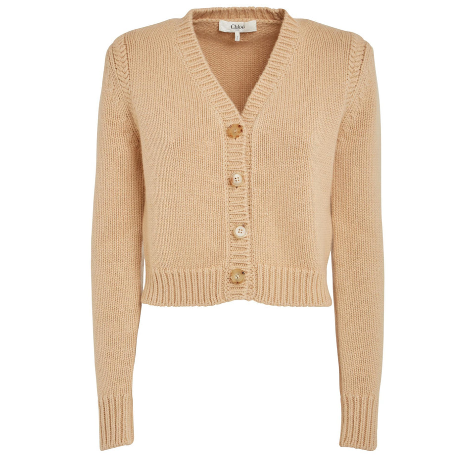 Cardigan crop in cotone beige