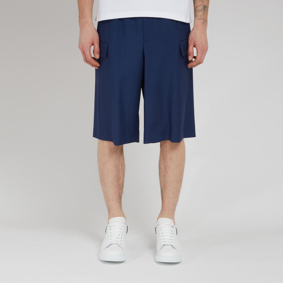 Shorts cargo in lana blu