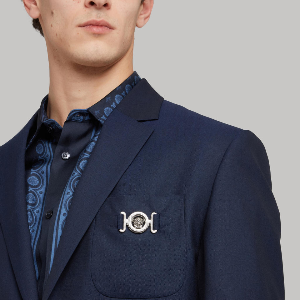 Blazer mono petto ''Medusa'' in lana blu