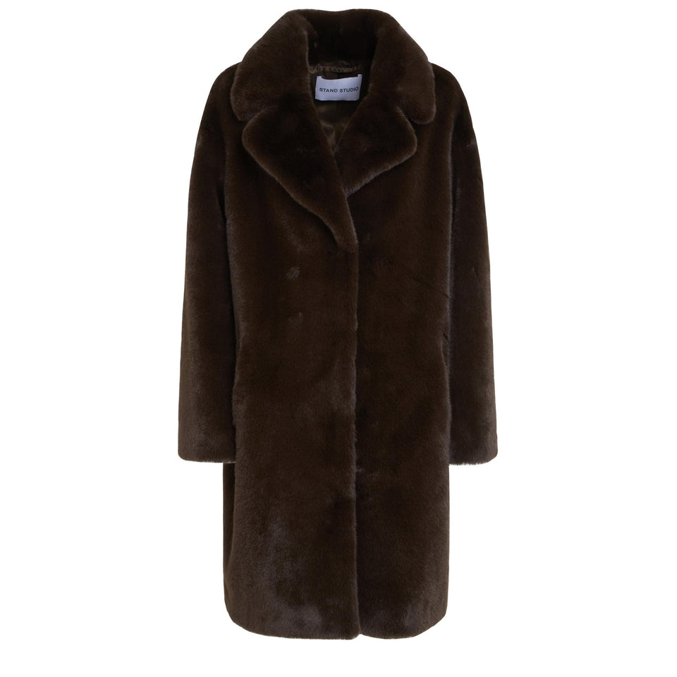 "Camille" coat in brown eco fur