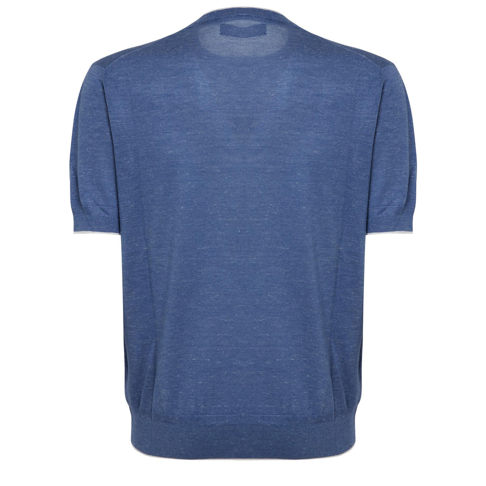 T-shirt in lana e seta blu