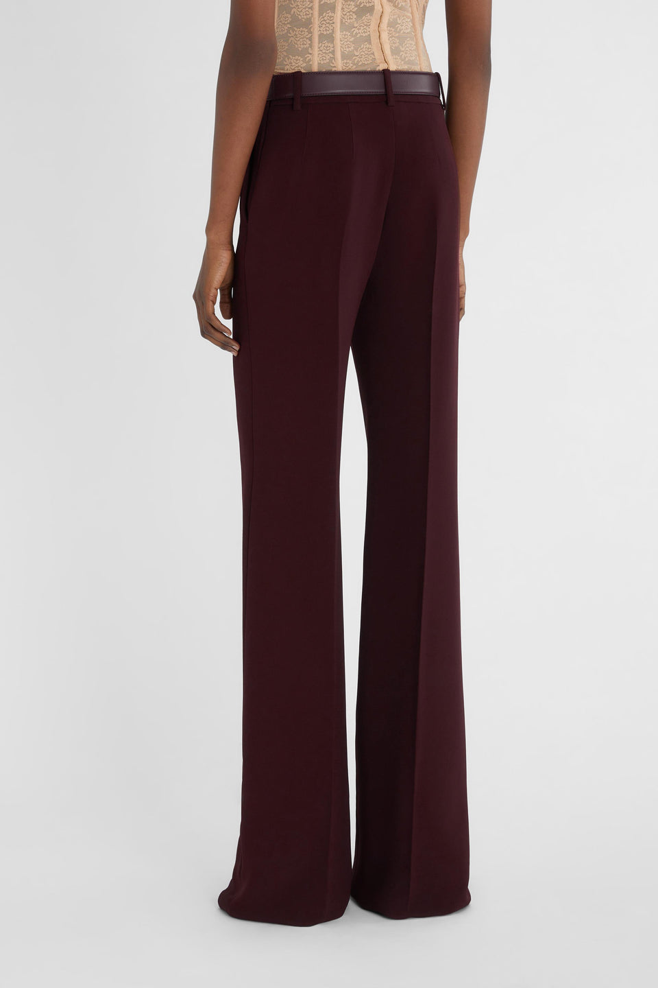Wide-leg trousers in burgundy fabric