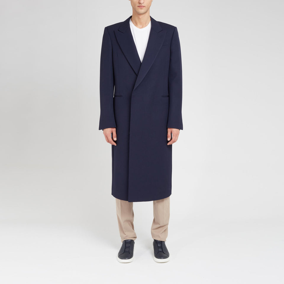 Cappotto doppio petto in lana blu
