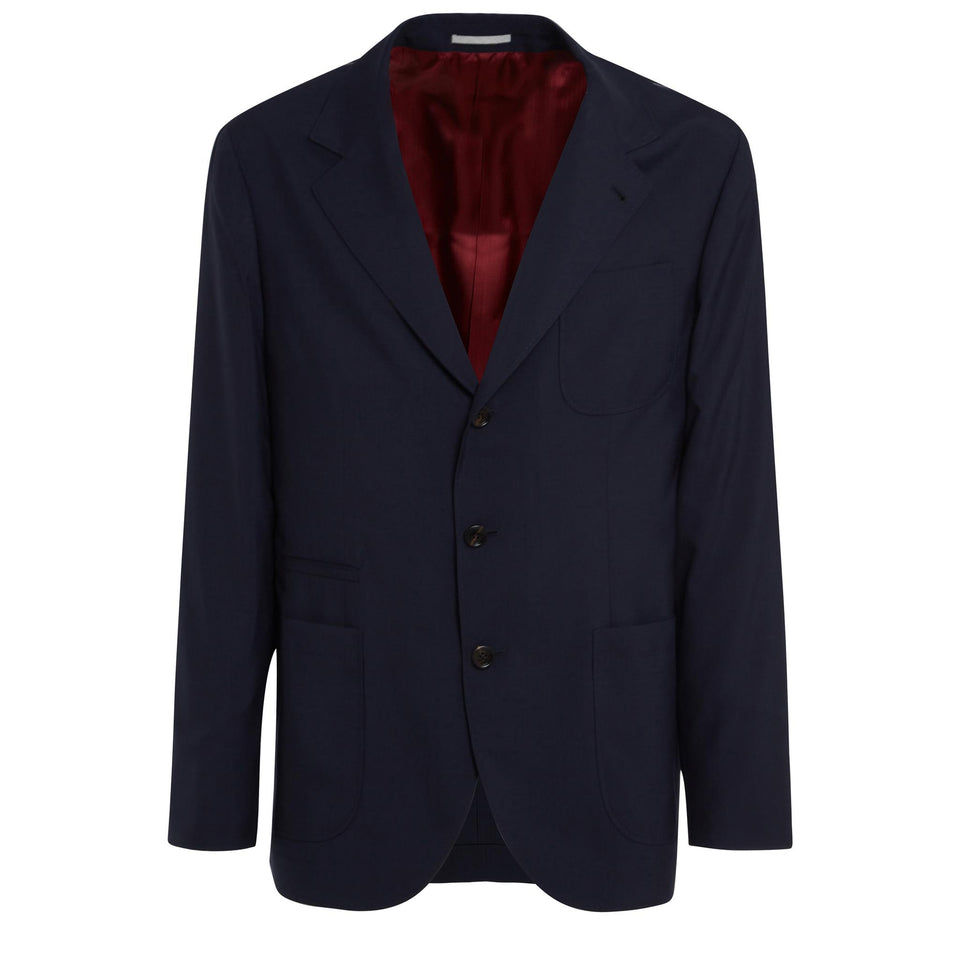 Giacca mono petto in lana blu