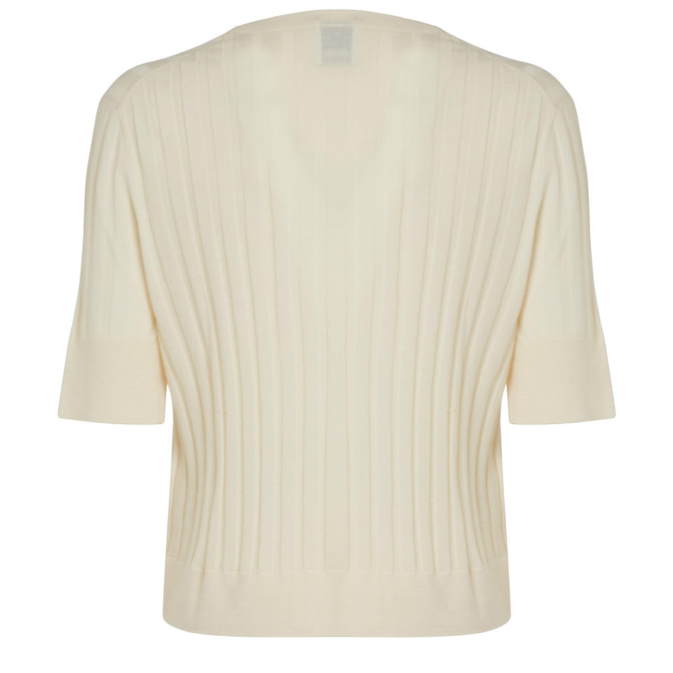 Cardigan a coste in lana bianco