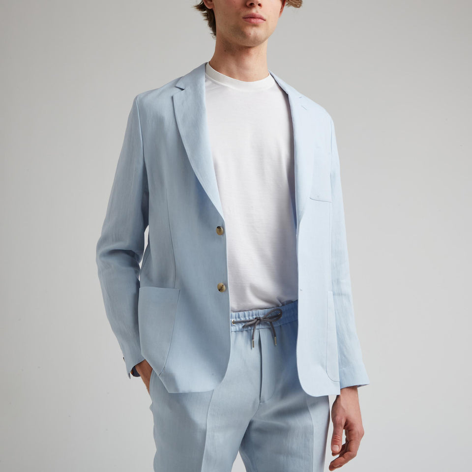 Giacca mono petto in lino azzurra