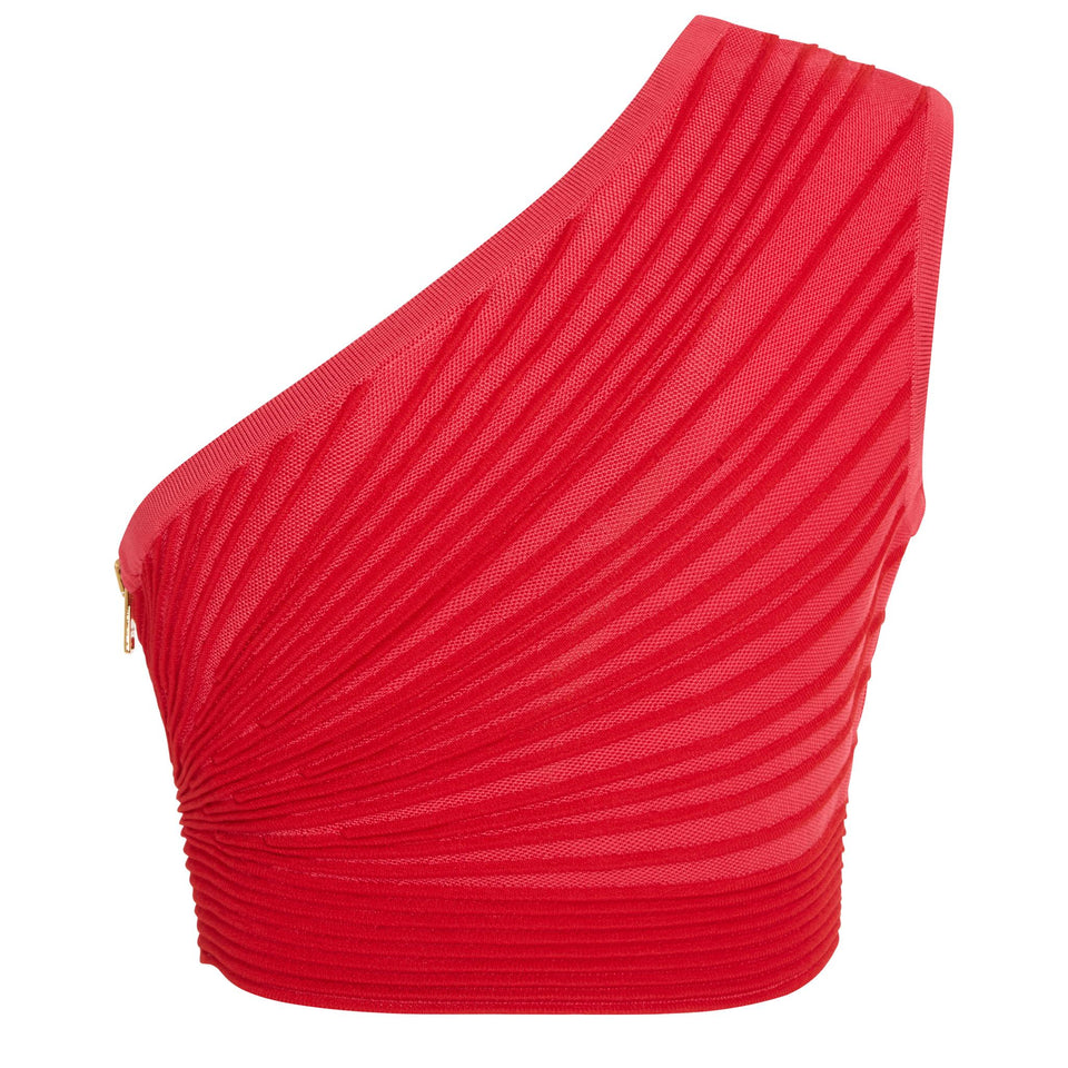 Top mono spalla in maglia rossa