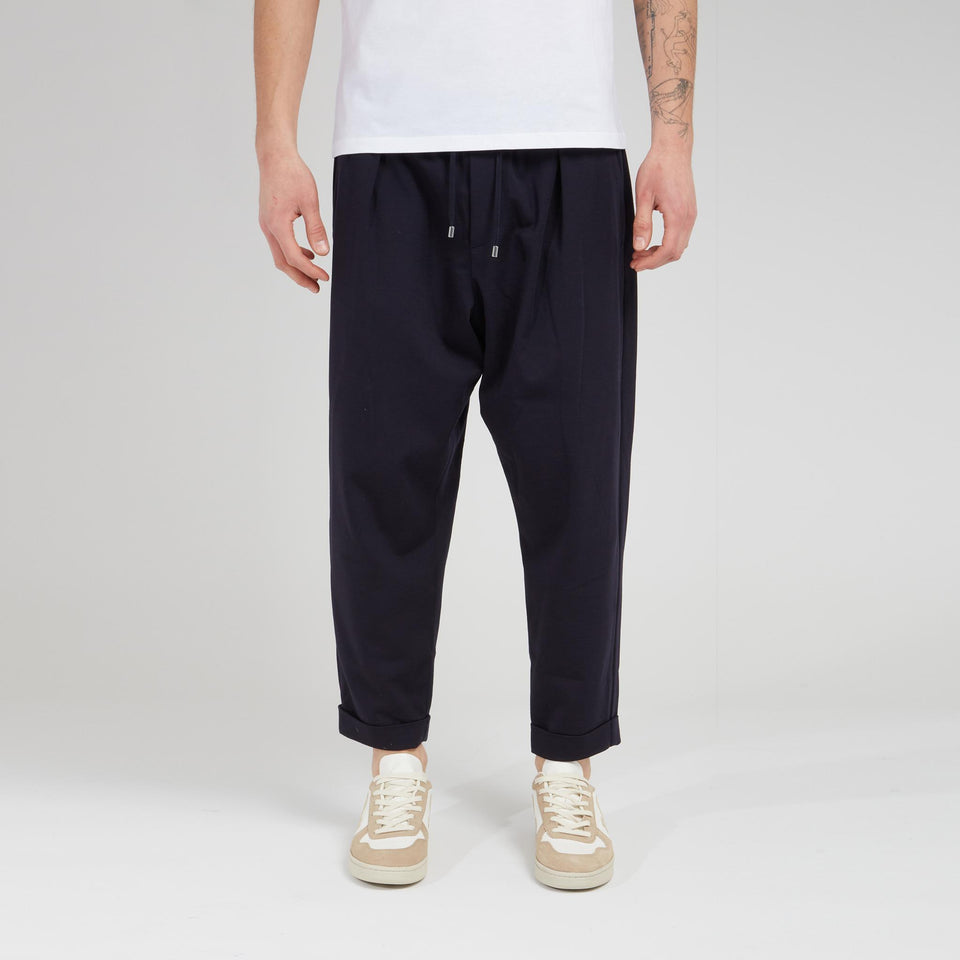 Pantalone a gamba larga in cotone blu - GIO MORETTI