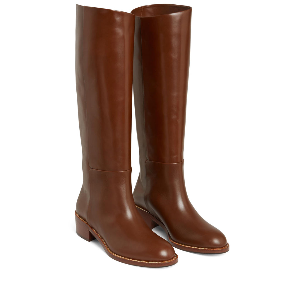 Stivale flat "Sellier" in pelle marrone SELFLAB0 BRF993 AQUAZZURA 