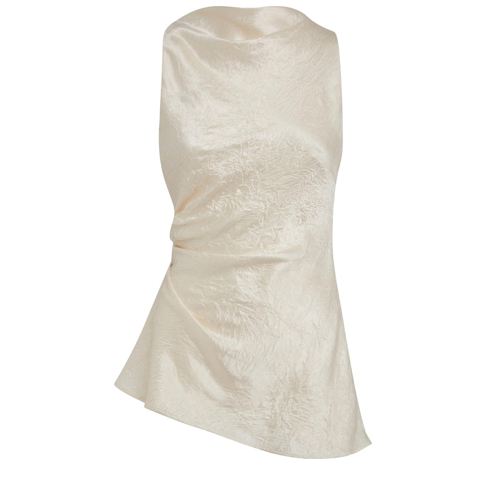 Top asimmetrico in tessuto beige