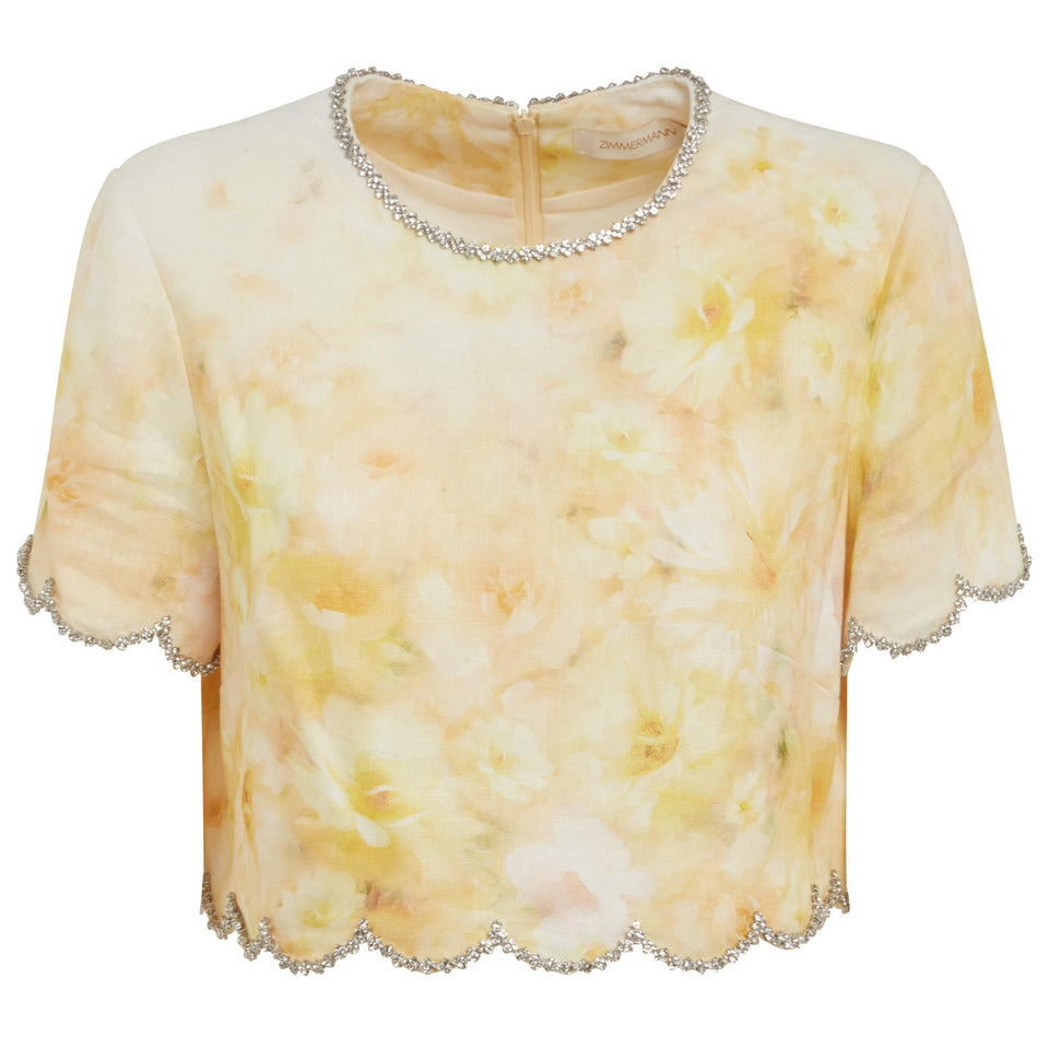 "Crush" crop top in yellow linen