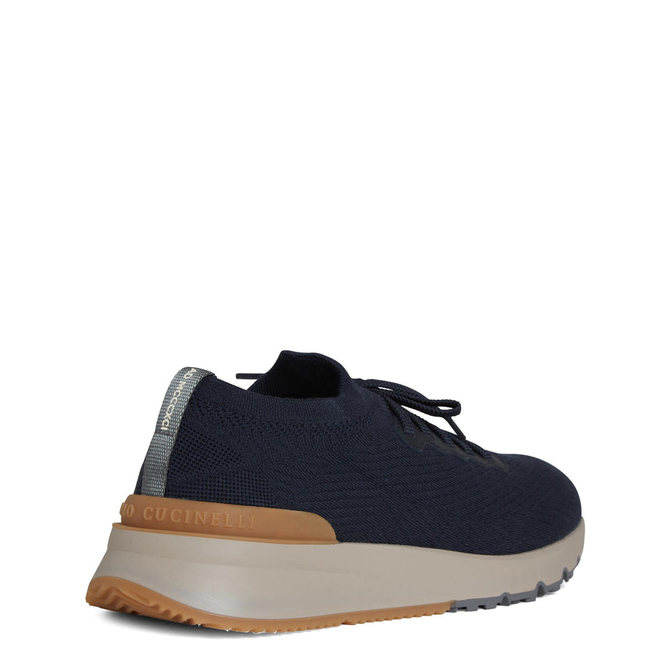 Sneakers in maglia stretch blu MZUWLB0253 CEG72 BRUNELLO CUCINELLI 