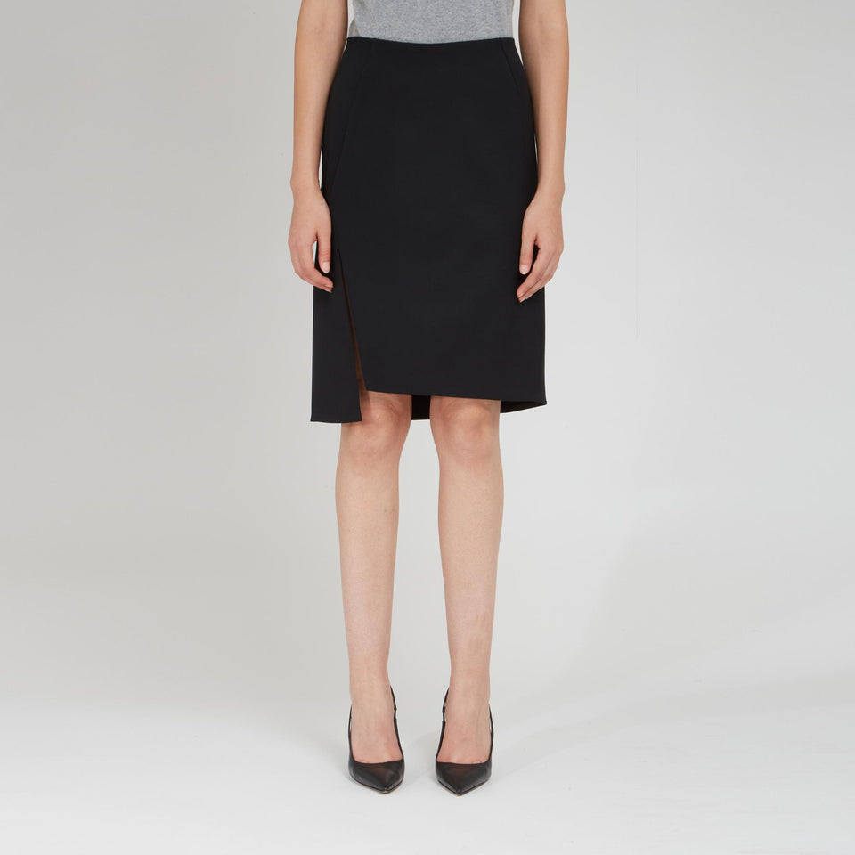 Black wool midi skirt