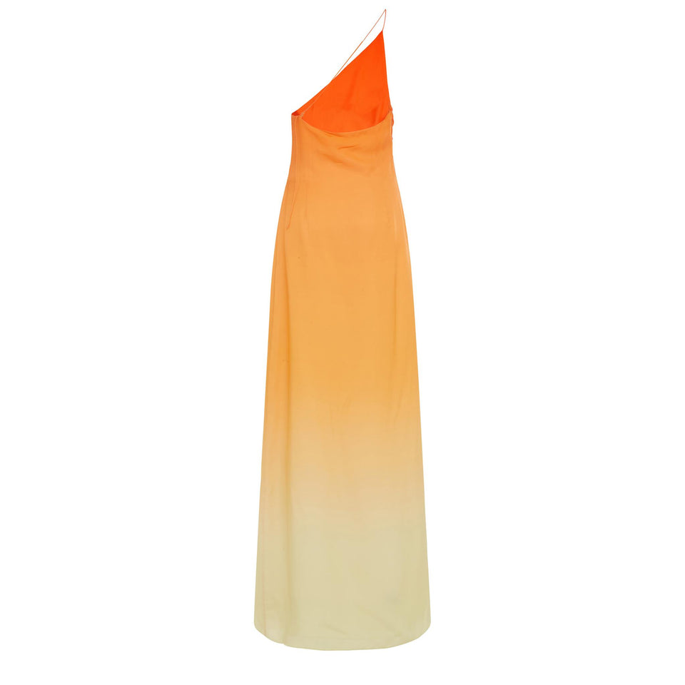 One shoulder dress in orange fabric