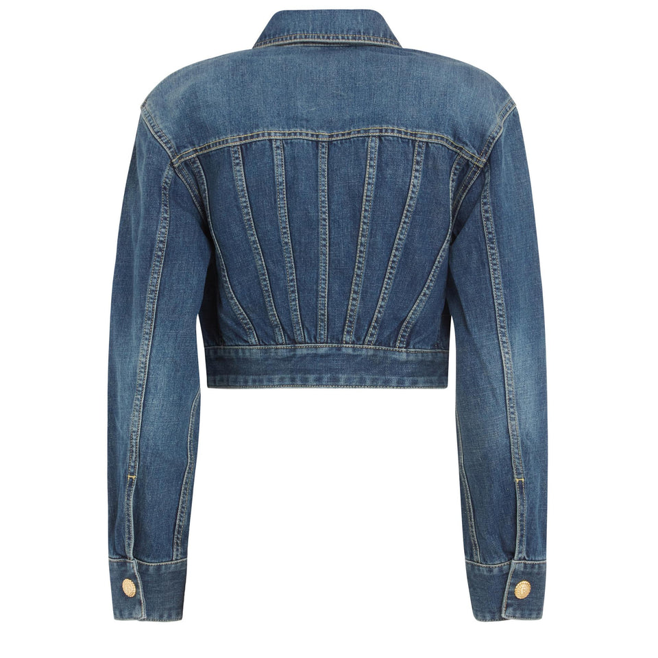 Giacca crop in denim blu