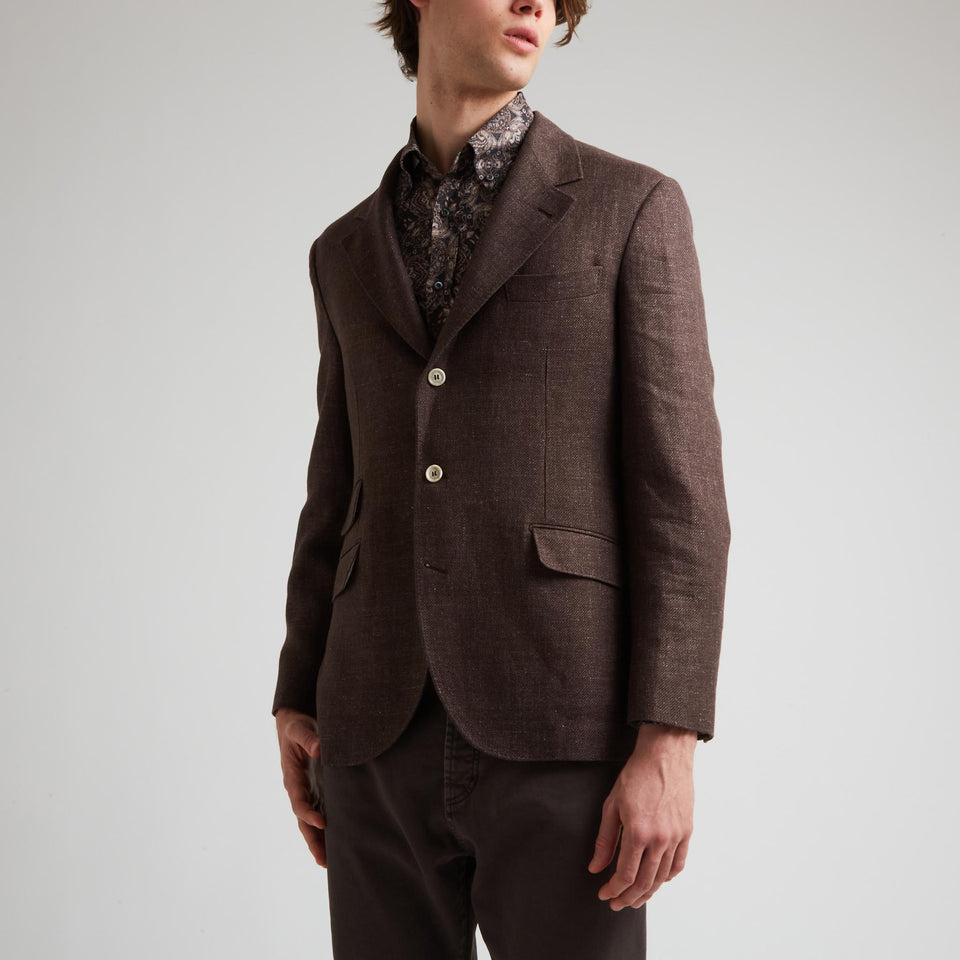 Blazer mono petto in lino e lana marrone
