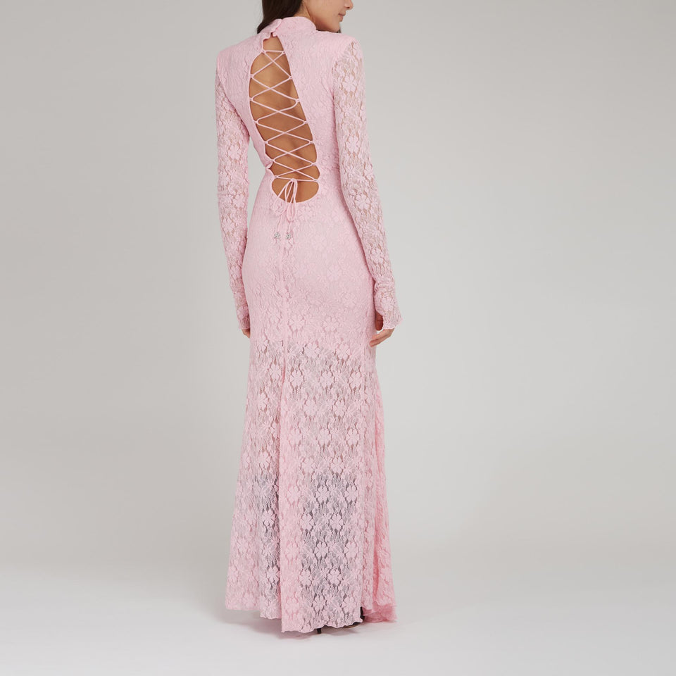 Maxi abito in pizzo rosa