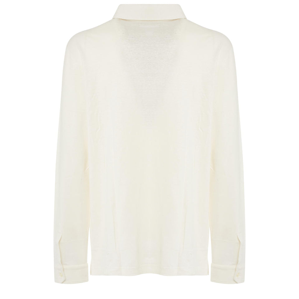 Polo in lino e seta bianca