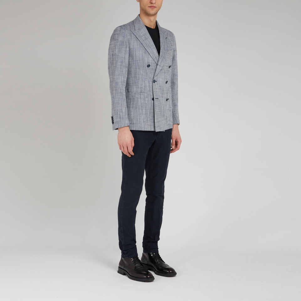 Blazer doppio petto in lino e seta azzurro