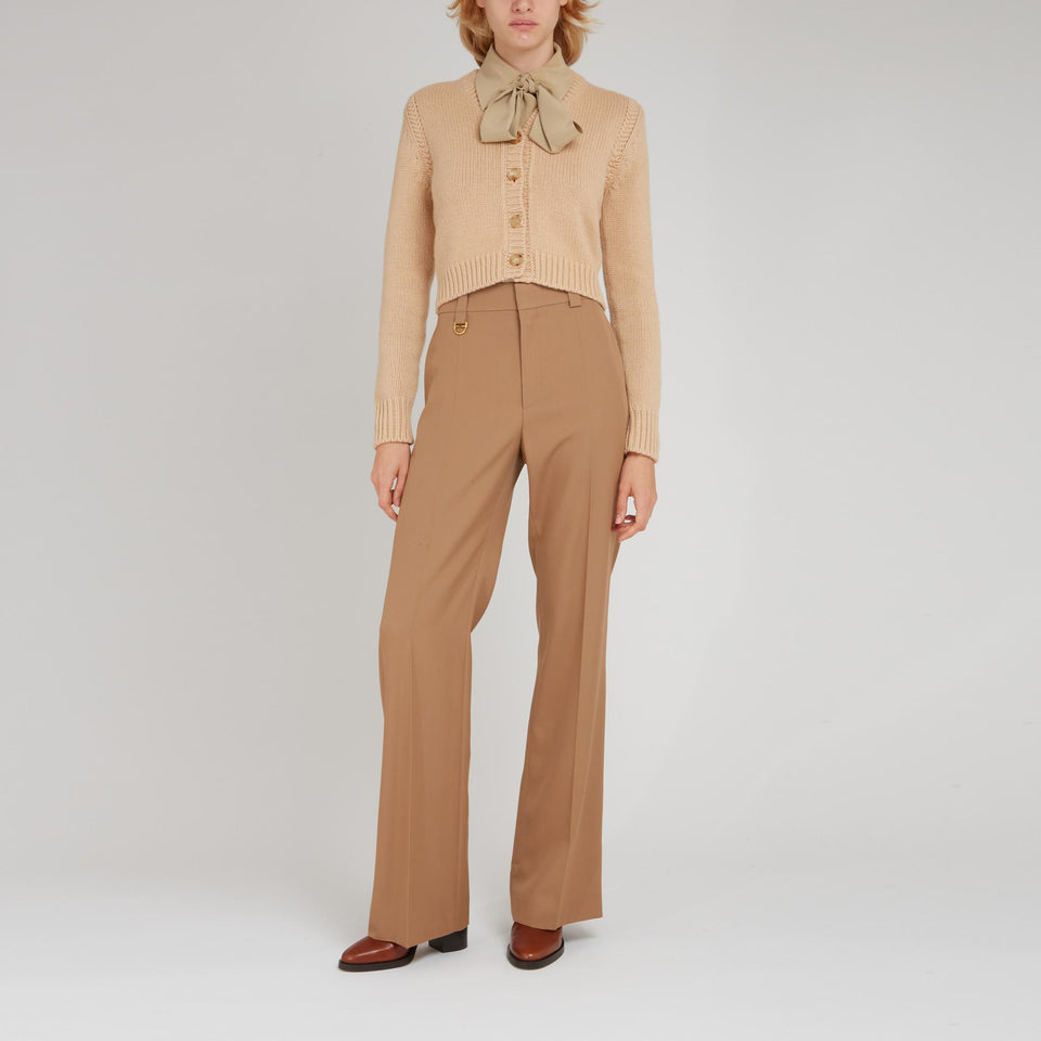 Cardigan crop in cotone beige