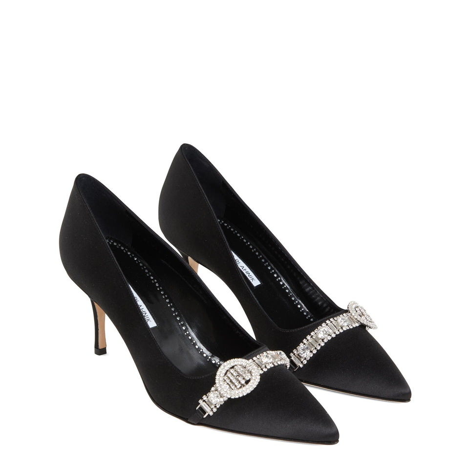 Decolletè "Asapump 70'' in satin nera 424-1928 0001 MANOLO BLAHNIK 