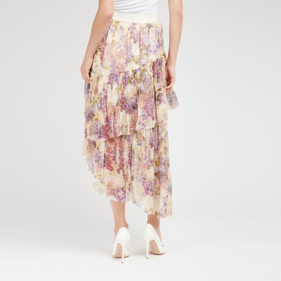 Gonna asimmetrica in seta multicolor