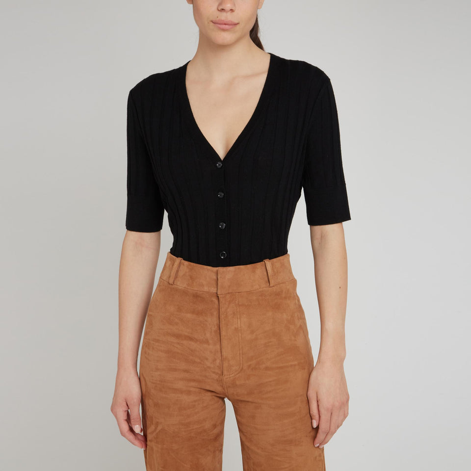 Cardigan a coste in lana nero