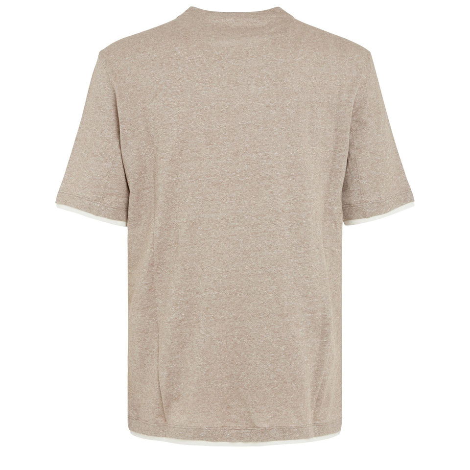 Beige linen and cotton T-shirt