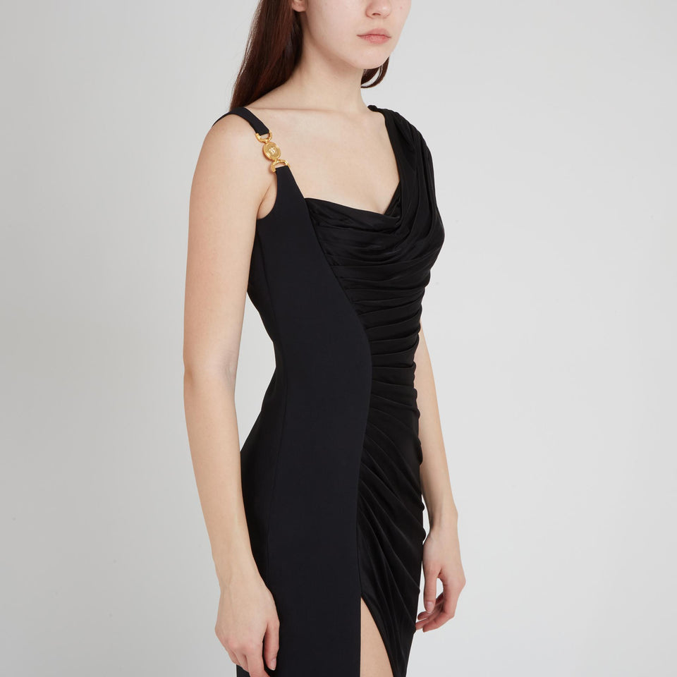 Long dress in black fabric