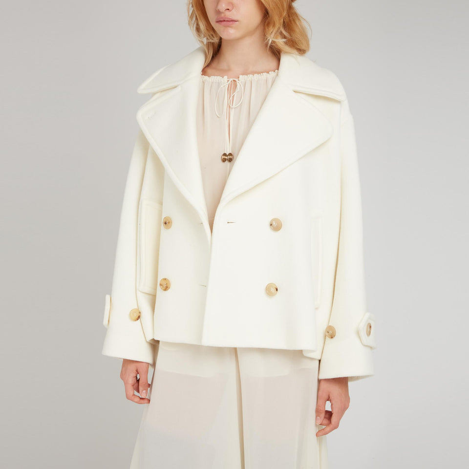 Cappotto doppio petto in lana bianca