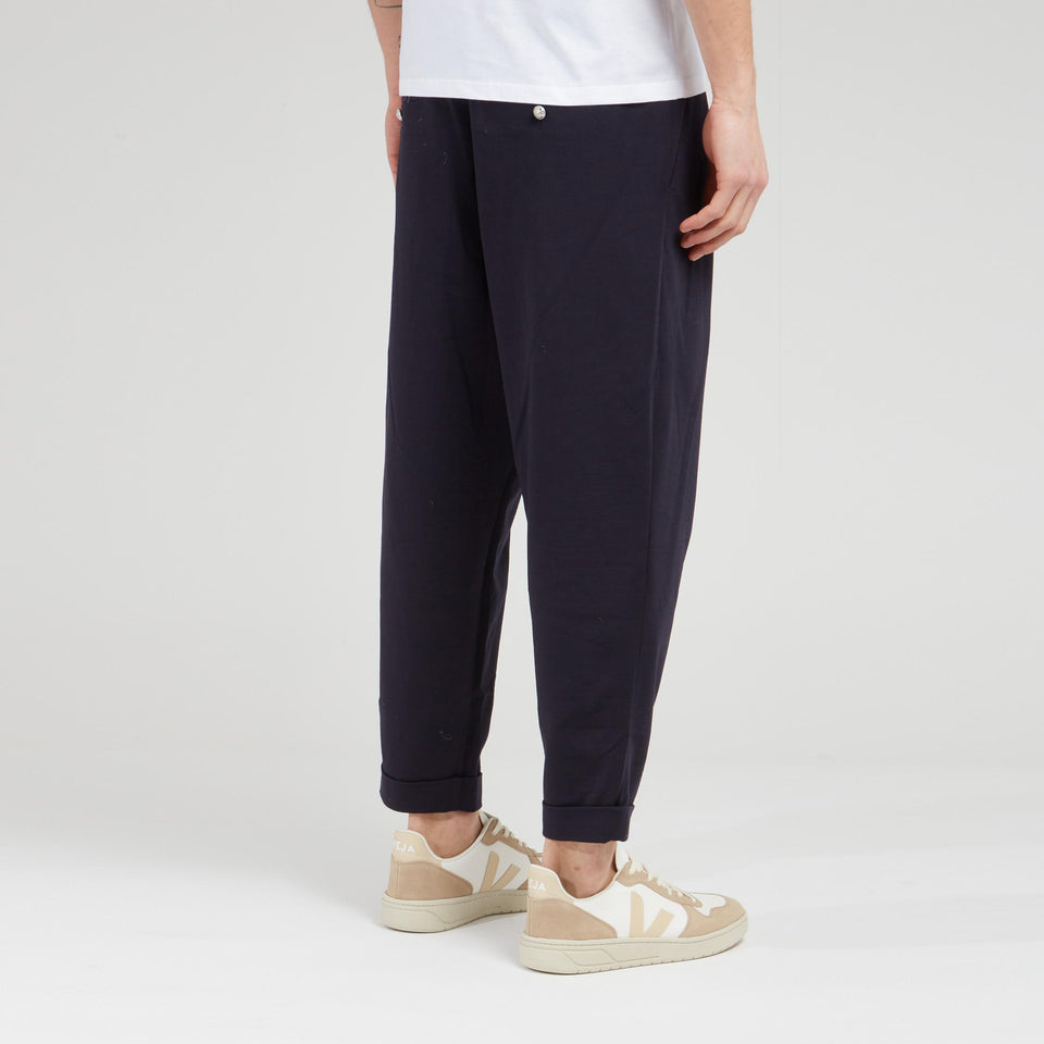 Pantalone a gamba larga in cotone blu - GIO MORETTI