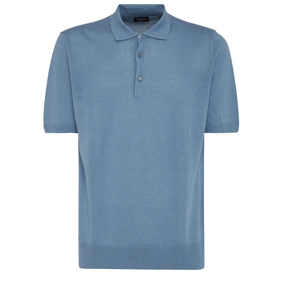 Light blue linen and cotton polo shirt