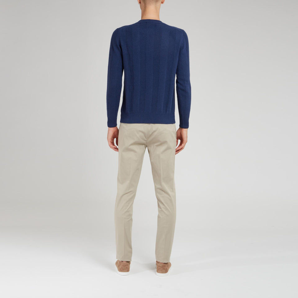 Ribbed sweater in blue cotton