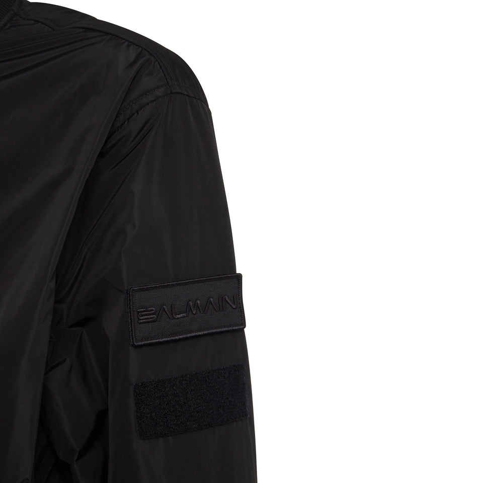 Black nylon bomber jacket