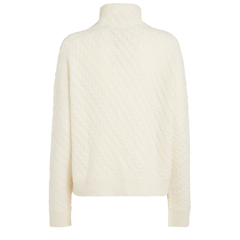 Cream cashmere cable-knit sweater