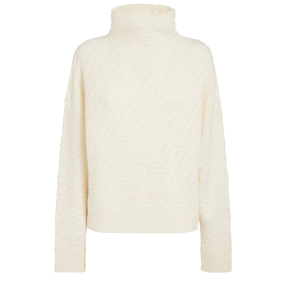 Cream cashmere cable-knit sweater