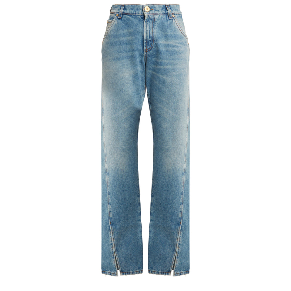 Wide-leg jeans in light blue denim