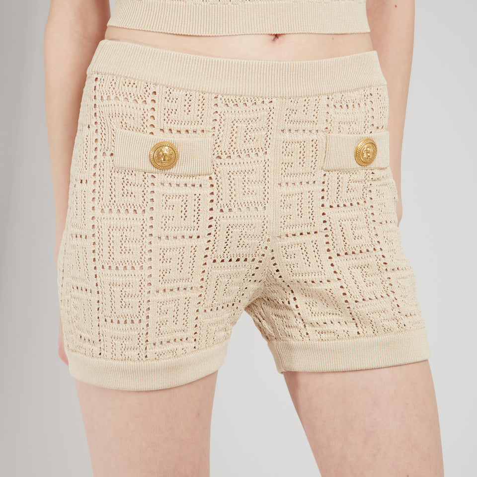 Shorts in maglia beige