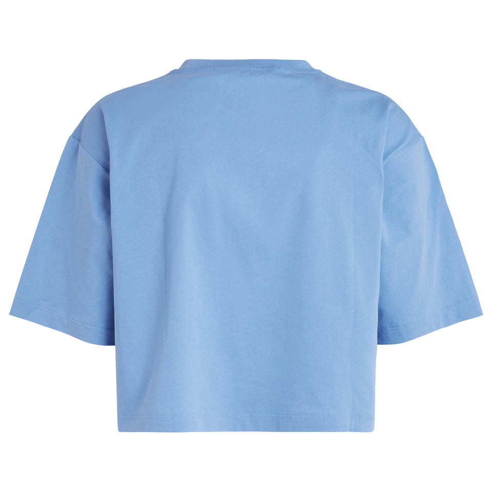T-shirt cropped in cotone blu