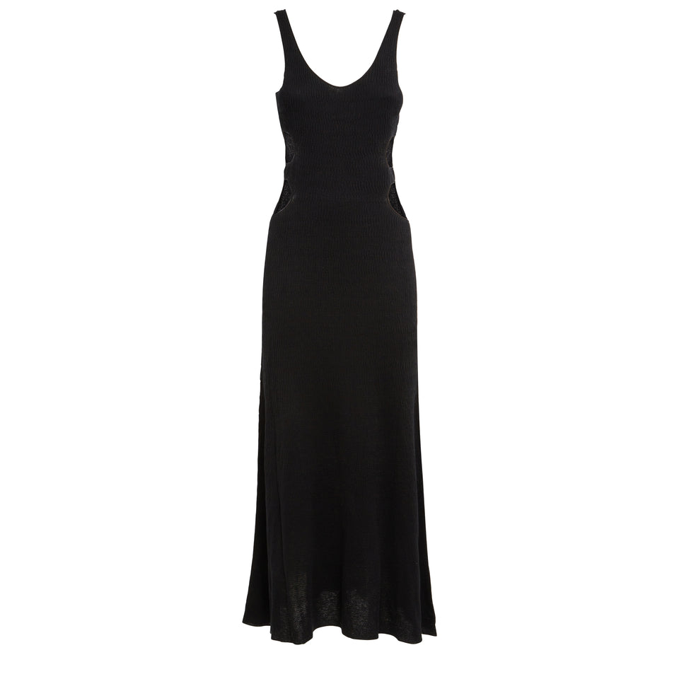 Black silk and linen long dress
