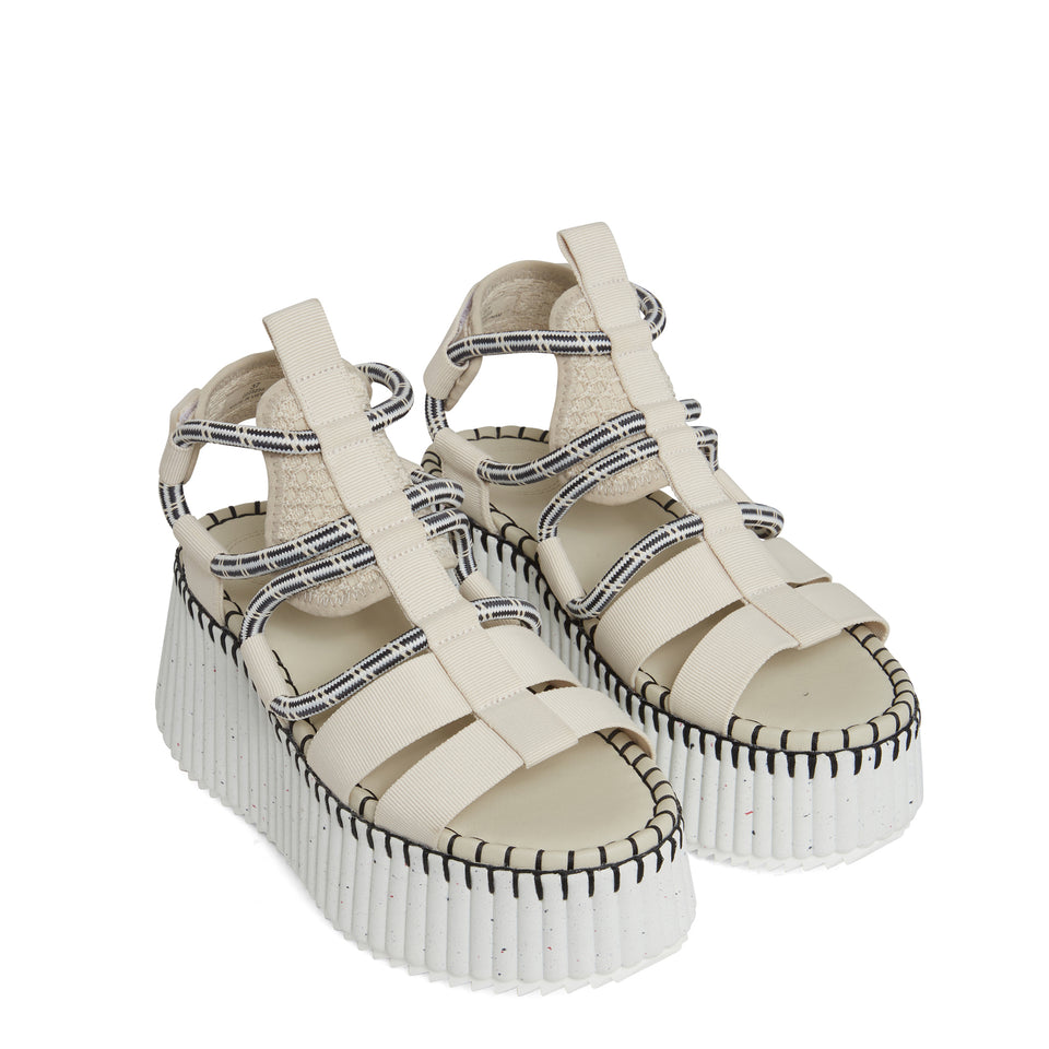 "Nama" wedge sandals in beige fabric