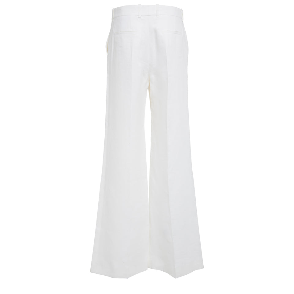 White linen flared pants